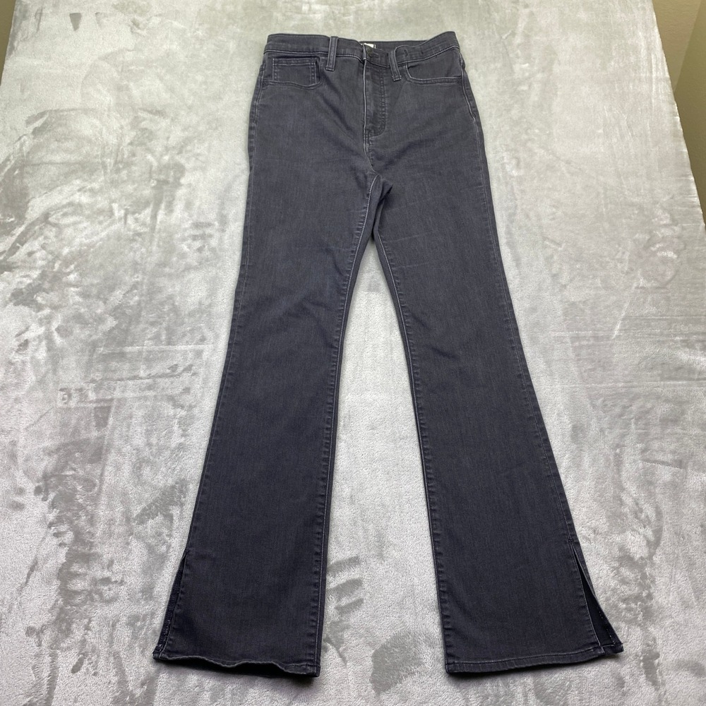 Madewell Roadtripper Skinny Flare Jeans Black High Rise Side Slit Size 28 Grunge